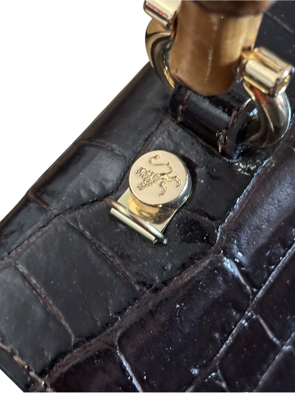 Pratesi Castalia Lady Bag chocolate croc-embossed Italian leather handbag NWOT - Picture 5 of 13